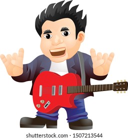 Male rock and roll musician with electric guitar vector
