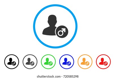 Male rounded icon. Style is a flat male grey symbol inside light blue circle with black, gray, green, blue, red, orange color versions. Vector designed for web and software interfaces.