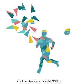 Male rugby player man abstract vector background made of polygon fragments isolated on white