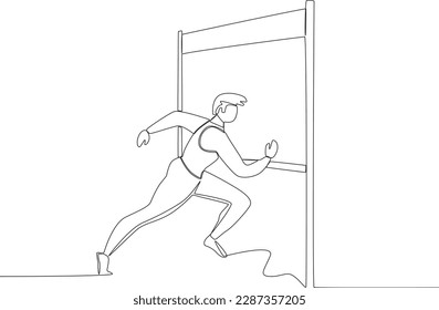 A male runner almost reached the finish line. Finish line one-line drawing