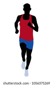 male runner athlete red shirt blue running short  leggings