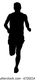 male runner athlete running front view black silhouette
