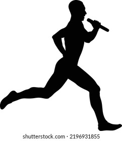 Male Runner With Baton Run Relay Race Black Silhouette