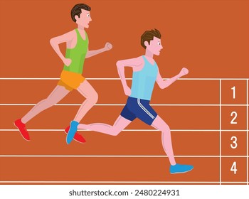 A male runner running in a sprint race at track and field.