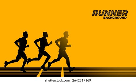 Corridor masculino na pista de corrida silhueta ilustração fundo vetor, esportes de atletismo banner com espaço de cópia para eventos de corrida