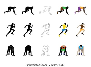 Male runner. Set of vector isolated male runner characters.
