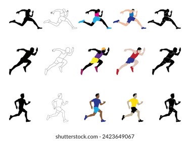 Male runner. Set of vector isolated male runner characters.