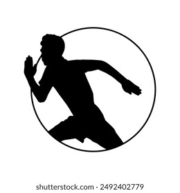 Male Runner Silhouette with Circle Round Frame Icon. Sport Athlete Shadow Isolated on White Background Illustration Vector EPS 10