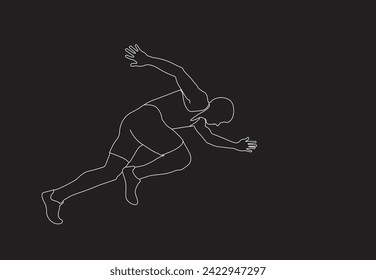Male runner. Vector isolated line drawing of a male runner on black background.