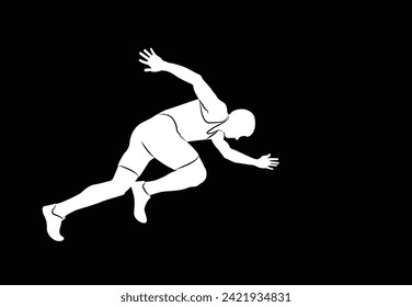 Corredora masculina. Corredora macho vectorial aislada en fondo negro.