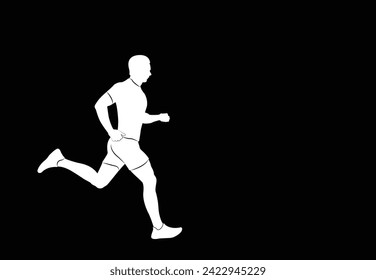 Corredora masculina. Corredora macho vectorial aislada en fondo negro.