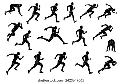 Male runners. Set of isolated vector silhouettes of male runners.