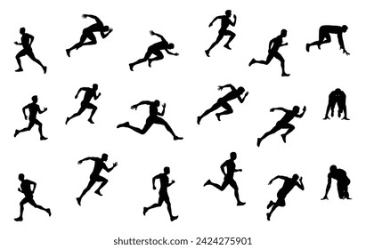 Male runners. Set of isolated vector silhouettes of male runners.