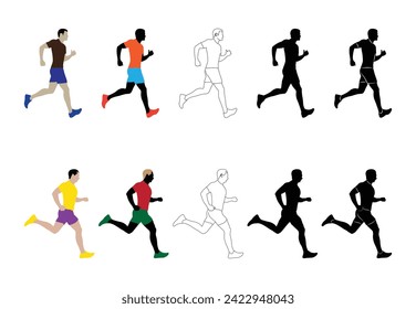 Male runners. Set of vector isolated male runners.