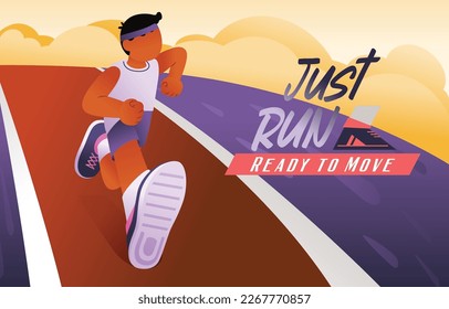 Male Running Fast In The Way Outdoor Banner Poster, Vector, Illustration