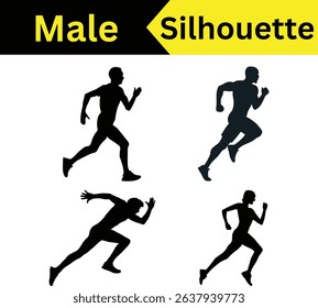 Male Running Silhouettes: A Set of Four Action Poses