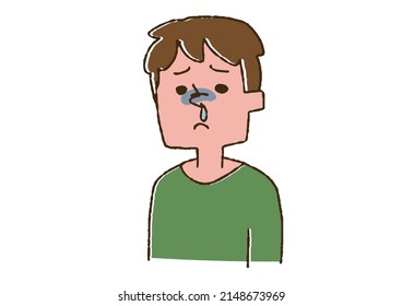 Male with runny nose Comical handwritten person vector, color on line drawing