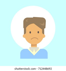 Male Sad Emotion Profile Icon, Man Cartoon Portrait Face Vector Illustration