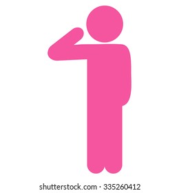 Male Salute vector icon. Style is flat symbol, pink color, rounded angles, white background.