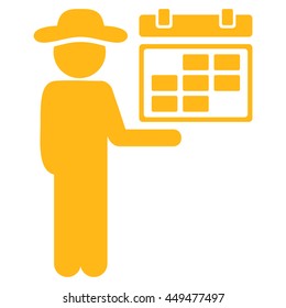 Male Schedule vector icon. Style is flat symbol, yellow color, rounded angles, white background.
