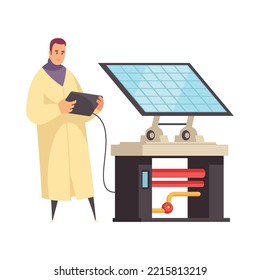 Male scientist carrying out tests with solar panel in modern science laboratory cartoon vector illustration