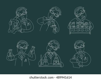 male scientist characters at work | Concept design on chemistry laboratory specialists working on research and exploration