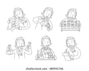 male scientist characters at work | Concept design on chemistry laboratory specialists working on research and exploration