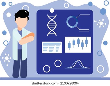 Male scientist in the lab coat analysing and presenting results of genetic studies and lab experiments