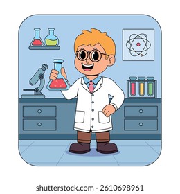 Male Scientist in Laboratory Cartoon Illustration