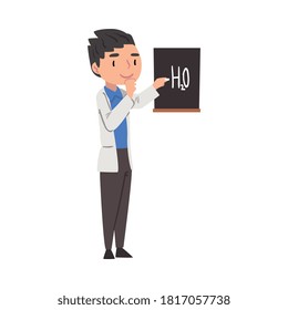 Male Scientist or Student Character Working at Medical or Researching Laboratory Cartoon Style Vector Illustration