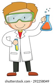 Male scientist wearing goggles and gown