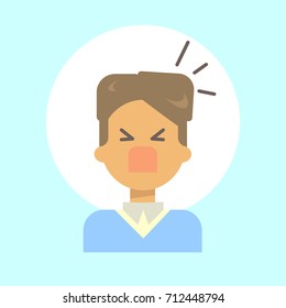 Male Screaming Emotion Profile Icon, Man Cartoon Portrait Face Vector Illustration
