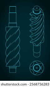 Male screw of a rotary screw compressor blueprints