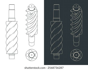 Male screw of a rotary screw compressor blueprints