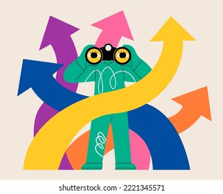 Male search for or figure out right life, or direction. Colorful vector illustration