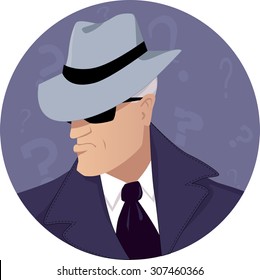 Male secret agent in a hat and sunglasses, vector illustration, no transparencies, EPS 8