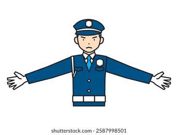 Male security guard with arms outstretched