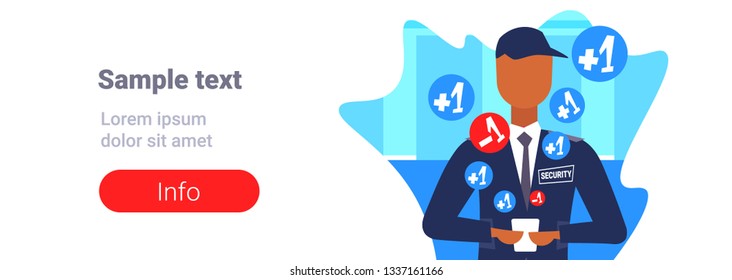 male security guard worker using mobile application social media concept man in uniform holding smartphone safety service system portrait flat horizontal copy space