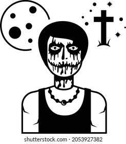 concepto de asesino en serie masculino, diseño de icono del vector de la casa de asesinato, símbolo del disfraz de Halloween, celebración de festividad, signo de máscara facial, caracteres de monstruo asustado, material gráfico macabro