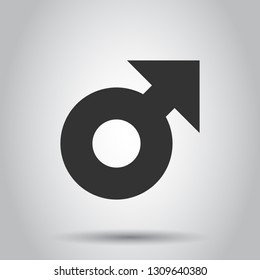 Male Sex Symbol Vector Icon In Flat Style. Men Gender Illustration On White Background. Boy Masculine Business Concept.