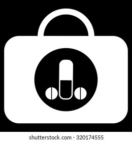 Male Sexual Toolbox vector icon. Style is flat symbol, white color, rounded angles, black background.