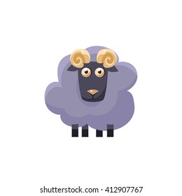 Male Sheep Simplified Cute Illustration In Childish Flat Vector Design Isolated On White Background