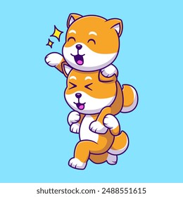 Männlicher Shiba Inu Hund mit weiblichem Shiba Inu Hund Cartoon Vektorgrafik Icon Illustration. Tierfreundschaft. Eine flache Comicfigur. Geeignet für jedes kreative Projekt 