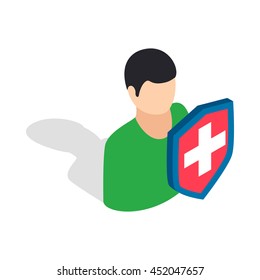 Male and shield icon in isometric 3d style isolated on white background. People symbol