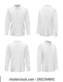 Male Shirt. Business Clothes For Men White Sleeve Long Shirt Decent Vector Realistic Mockup Pictures