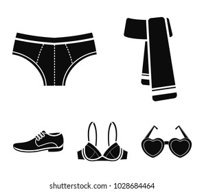 Male shoes, bra, panties, scarf, leather. Clothing set collection icons in black style vector symbol stock illustration web.