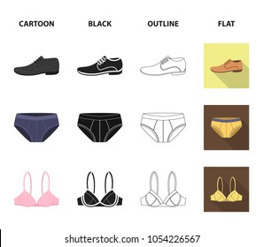 Male shoes, bra, panties, scarf, leather. Clothing set collection icons in cartoon,black,outline,flat style vector symbol stock illustration web.