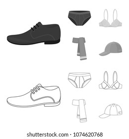 Male shoes, bra, panties, scarf, leather. Clothing set collection icons in outline,monochrome style vector symbol stock illustration web.
