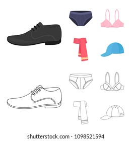 Male shoes, bra, panties, scarf, leather. Clothing set collection icons in cartoon,outline style vector symbol stock illustration web.