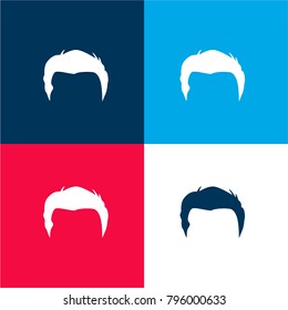 Male short hair wig shape four color material and minimal icon logo set in red and blue